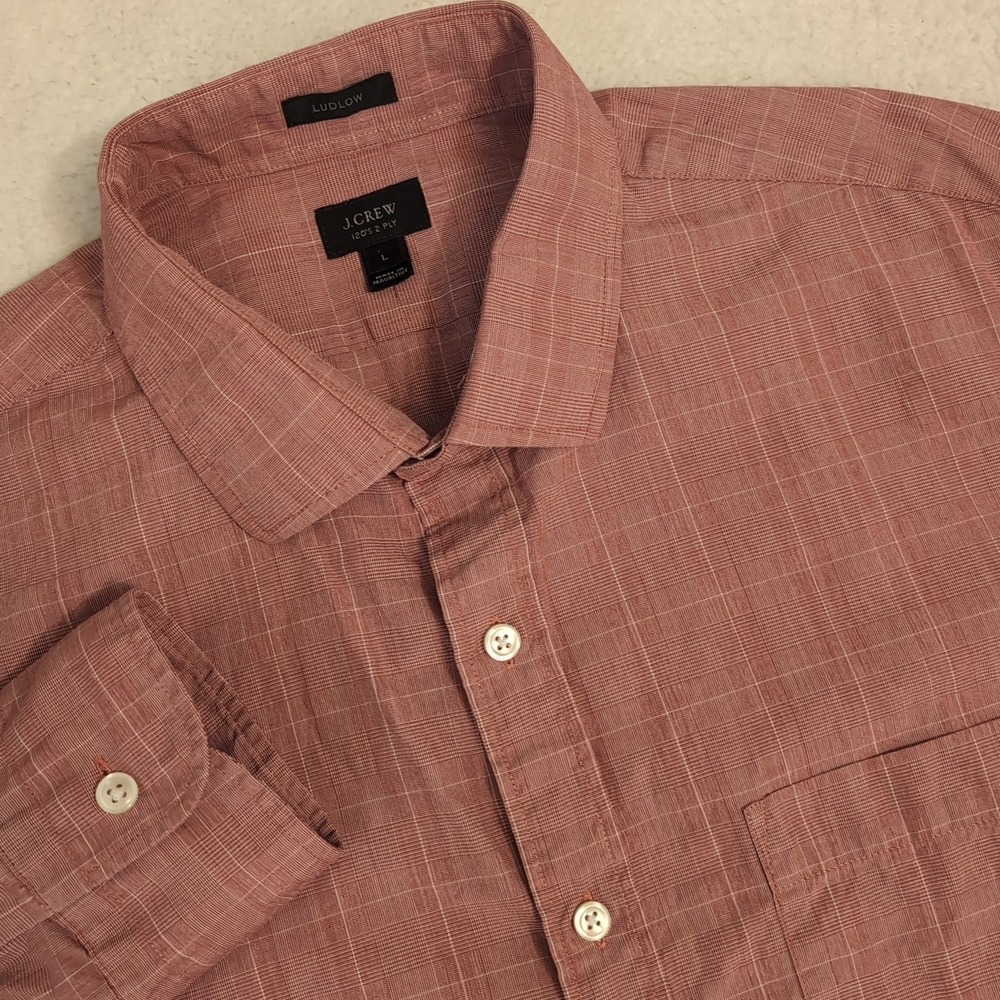 J. Crew Shirt Mens L Pink/Red Button Up Ludlow 120s 2 Ply Long‎ Sleeve Preppy